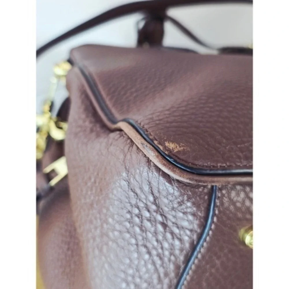 Tory Burch‎ Robinson Pebbled Leather Triple Zip Compartment Satchel Brown Gold